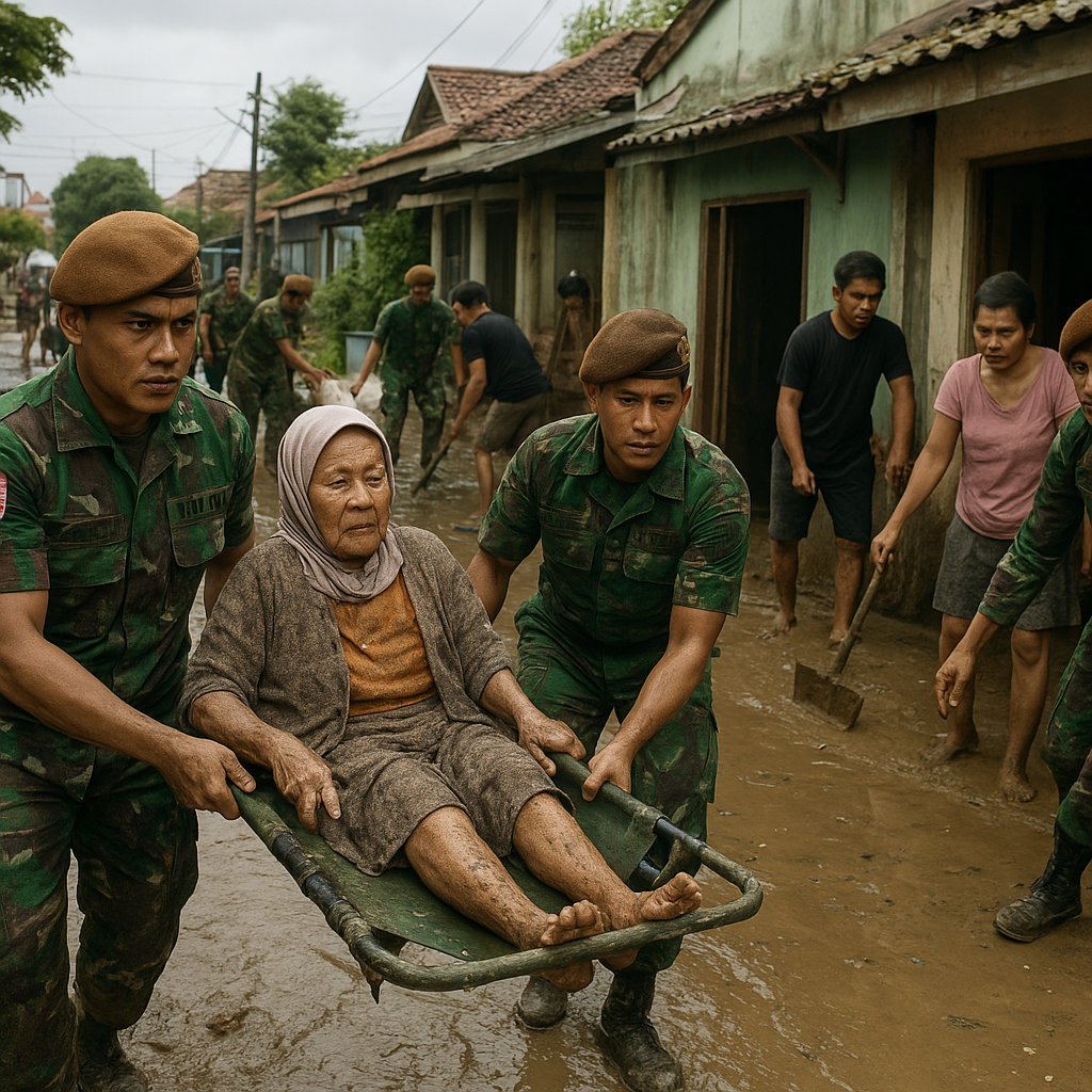 Prajurit TNI AD Bantu Kesulitan Warga Terdampak Banjir dengan Semangat Gotong Royong