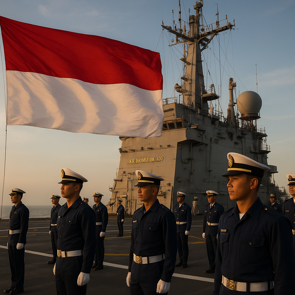 Momen Bendera Merah Putih Berkibar di Kapal Induk KRI Sriwijaya-100