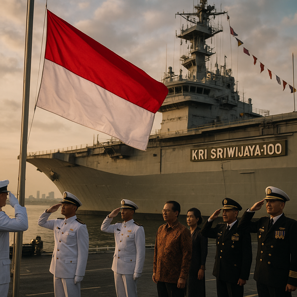 KRI Sriwijaya-100: Bendera Merah Putih Berkibar di Dekat Kapal Induk Pertama Indonesia