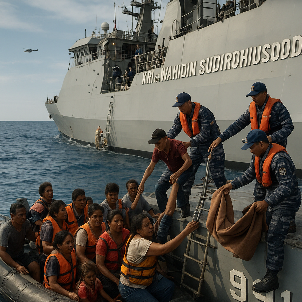 Wujud Nyata Dharma Bakti: KRI Wahidin Selamatkan 11 Warga PNG di Samudra Pasifik