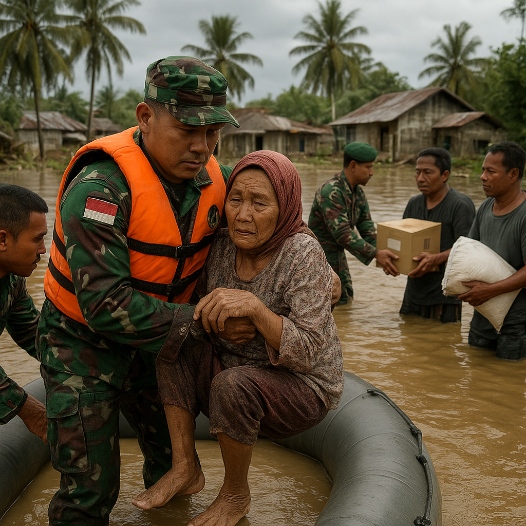 Prajurit TNI Bantu Warga Terdampak Banjir di Sulawesi Tengah