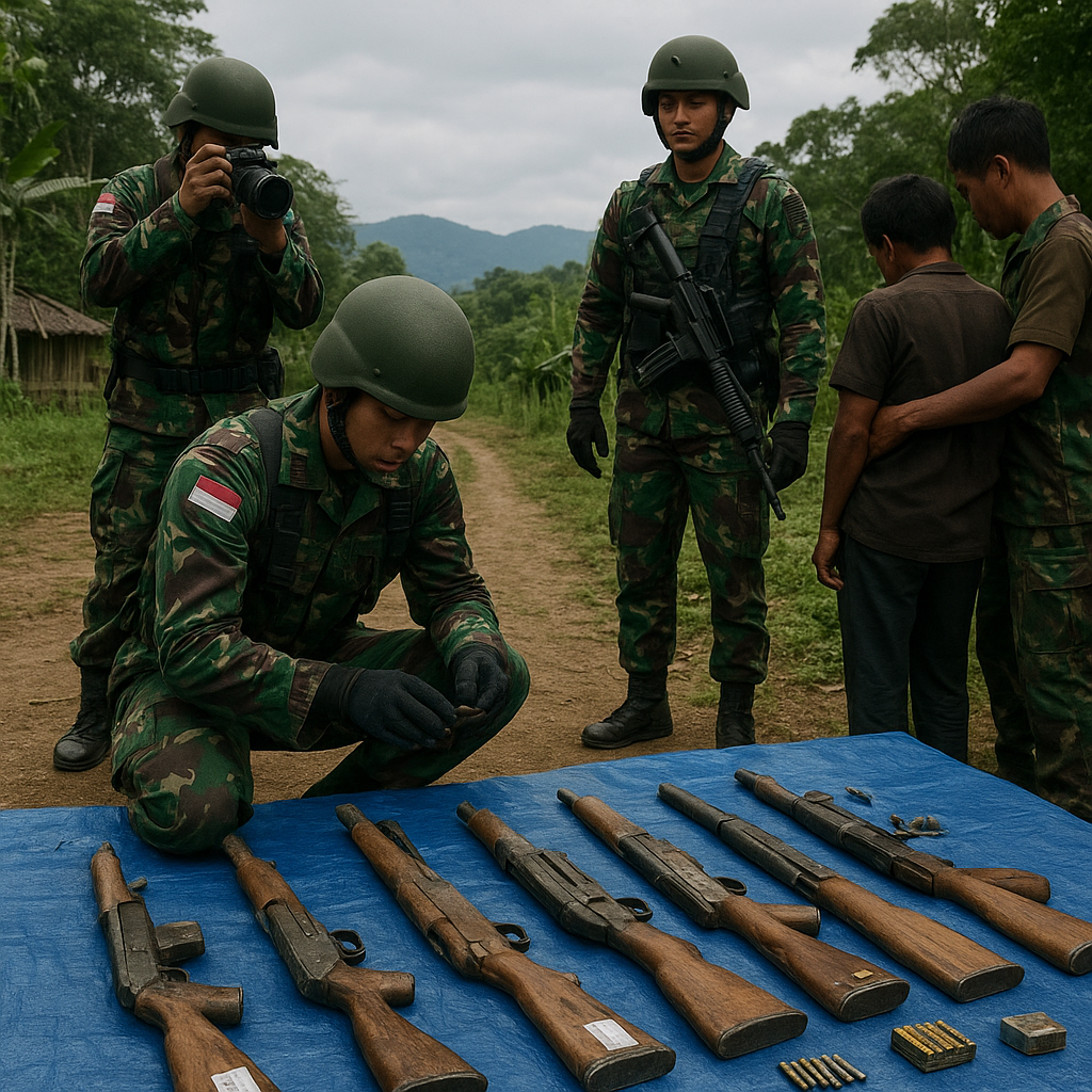 Prajurit TNI Berhasil Amankan Senjata Rakitan dan Amunisi di Perbatasan Papua