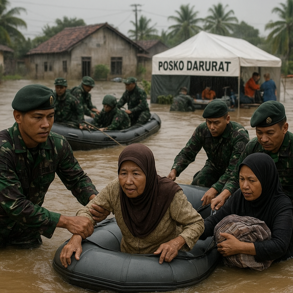 TNI Bantu Evakuasi Banjir di Cilacap, Jiwa Pengabdian Prajurit Tak Pernah Padam