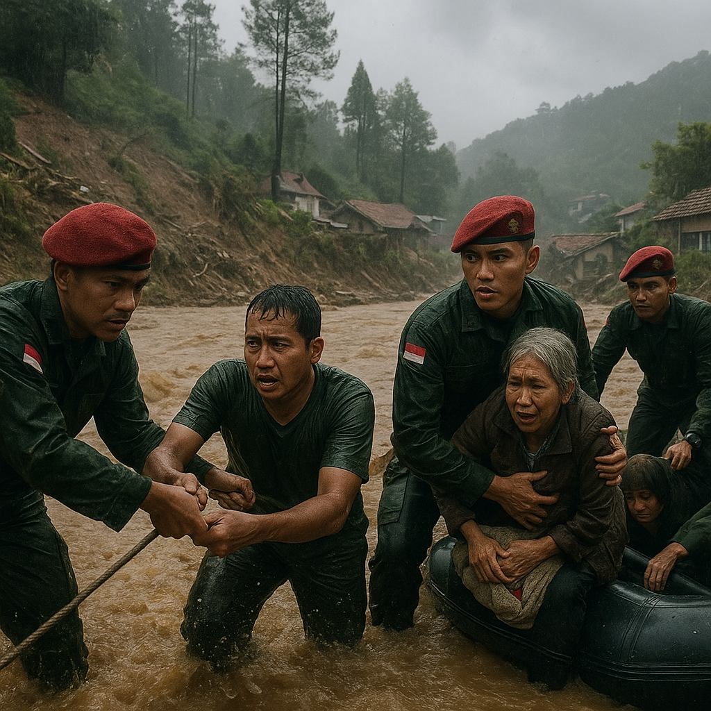 Kisah Heroik Pasukan Khusus TNI Menyelamatkan Warga Terjebak Banjir Bandang di Puncak