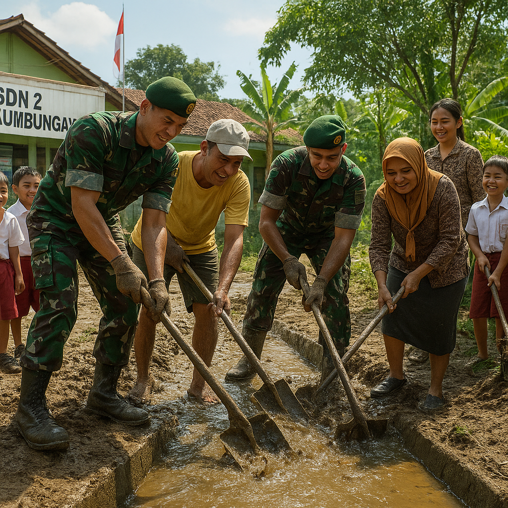 Gotong Royong TMMD, Selokan SDN 2 Plumbungan Kembali Lancar dan Bersih — TNI Membangun Generasi