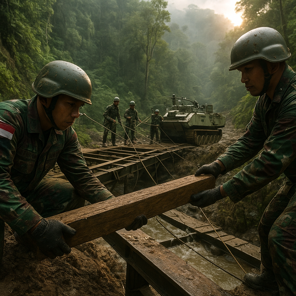 Prajurit Batalyon Zeni Tempur Angkat Senjata, Bangun Jembatan di Medan Terjal Kalimantan Demi Kemajuan Bangsa