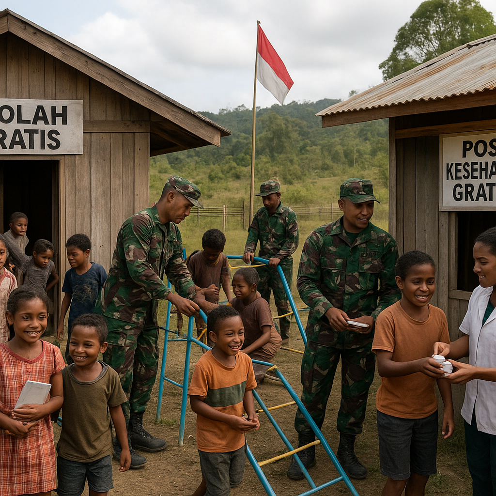 Satgas TNI di Perbatasan Papua Nugini Bangun Sekolah dan Kesehatan Gratis untuk Warga