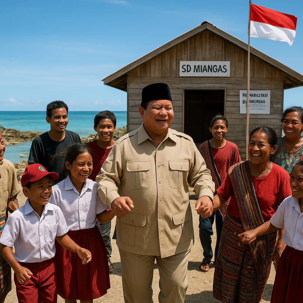 Di Pulau Terluar Miangas, Prabowo Joget Bareng Warga dan Janjikan Perbaikan Sekolah