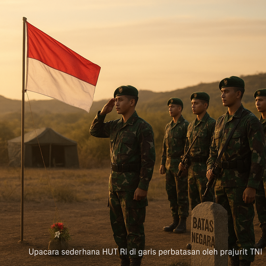 Prajurit TNI di Perbatasan Rayakan HUT RI dengan Upacara Sederhana Penuh Makna