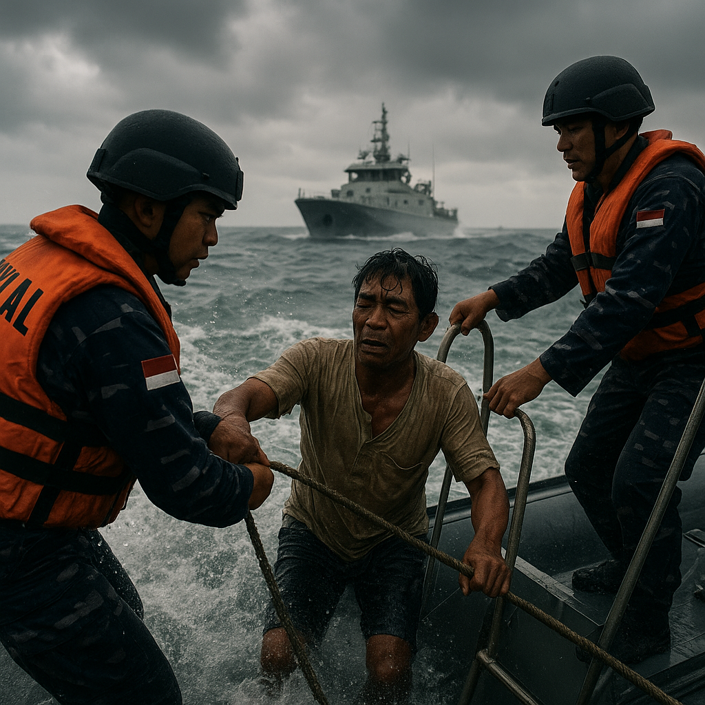Aksi Heroik Anggota TNI AL Selamatkan Nelayan yang Terombang-ambing di Laut Jawa