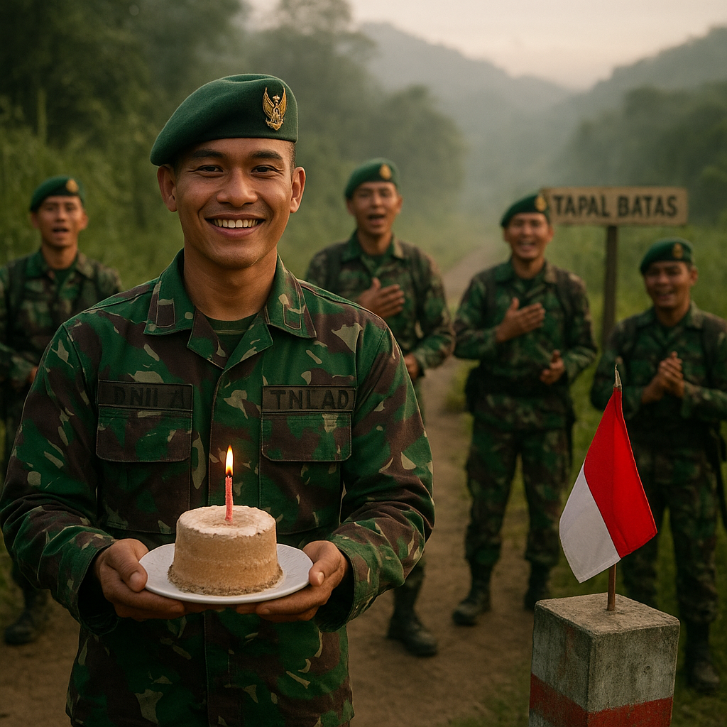 Prajurit TNI di Perbatasan Rayakan Hari Ulang Tahun dengan Pengawalan Patroli