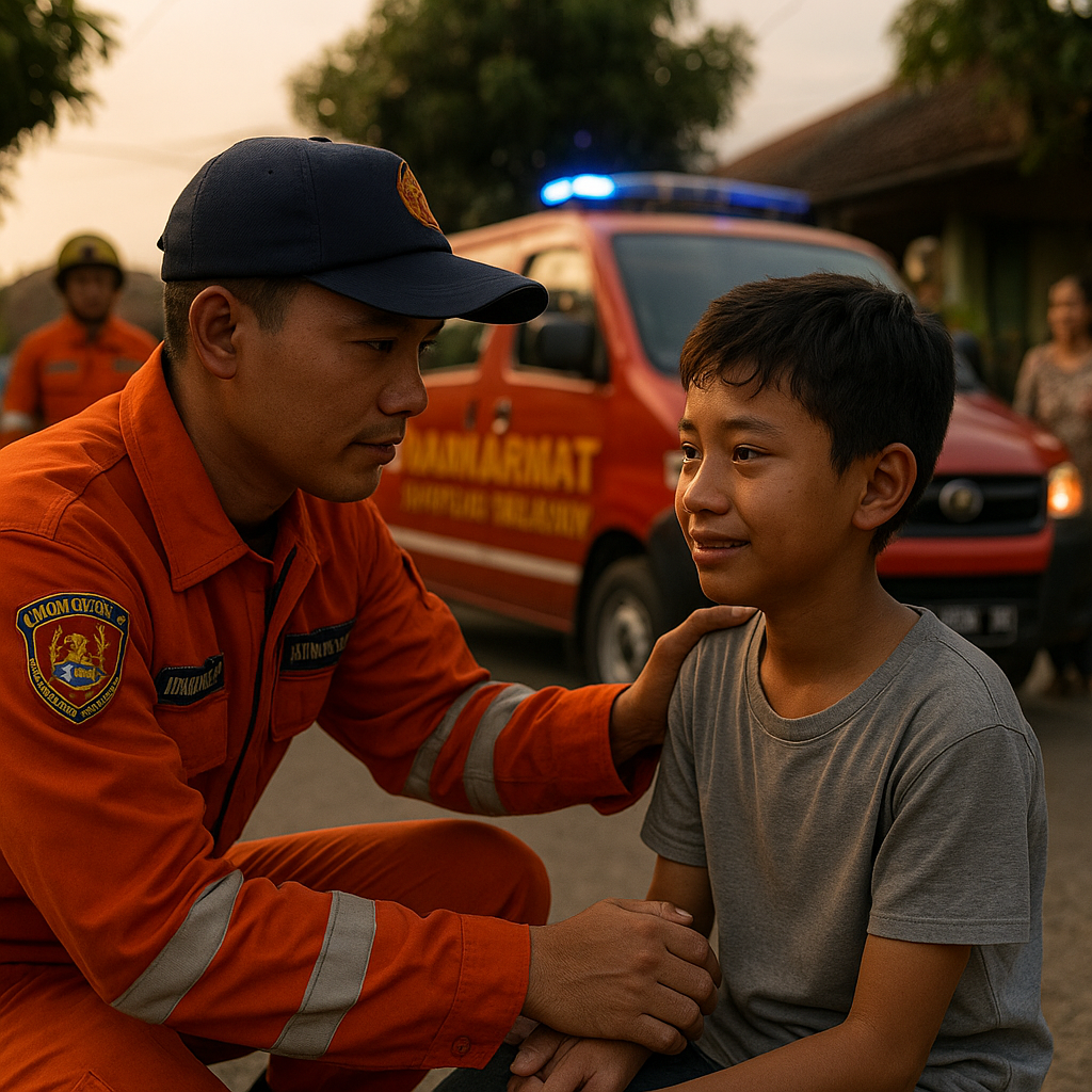 Damkarmat Lamsel Selamatkan Anak yang Hendak Kabur dari Rumah