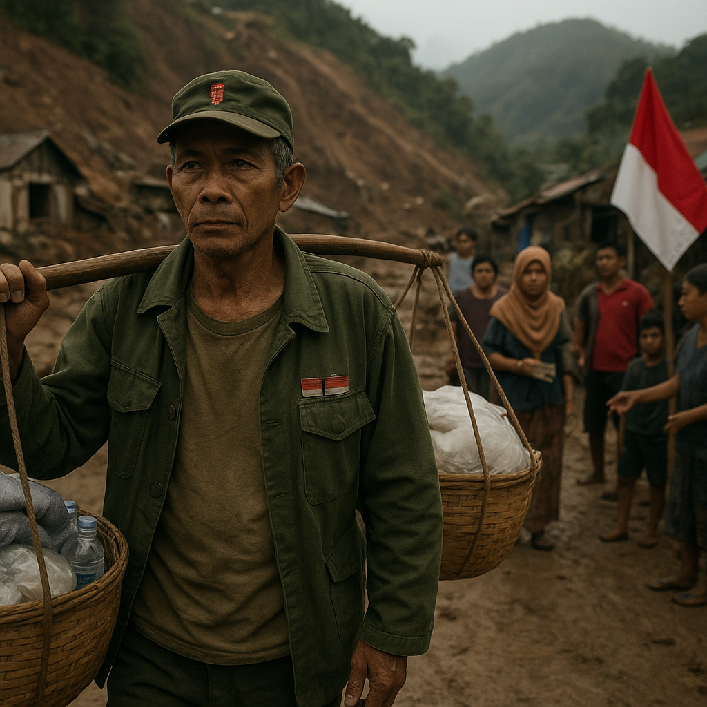 Bekas Prajurit TNI Bantu Korban Bencana di Flores dengan Pikulan Tradisional