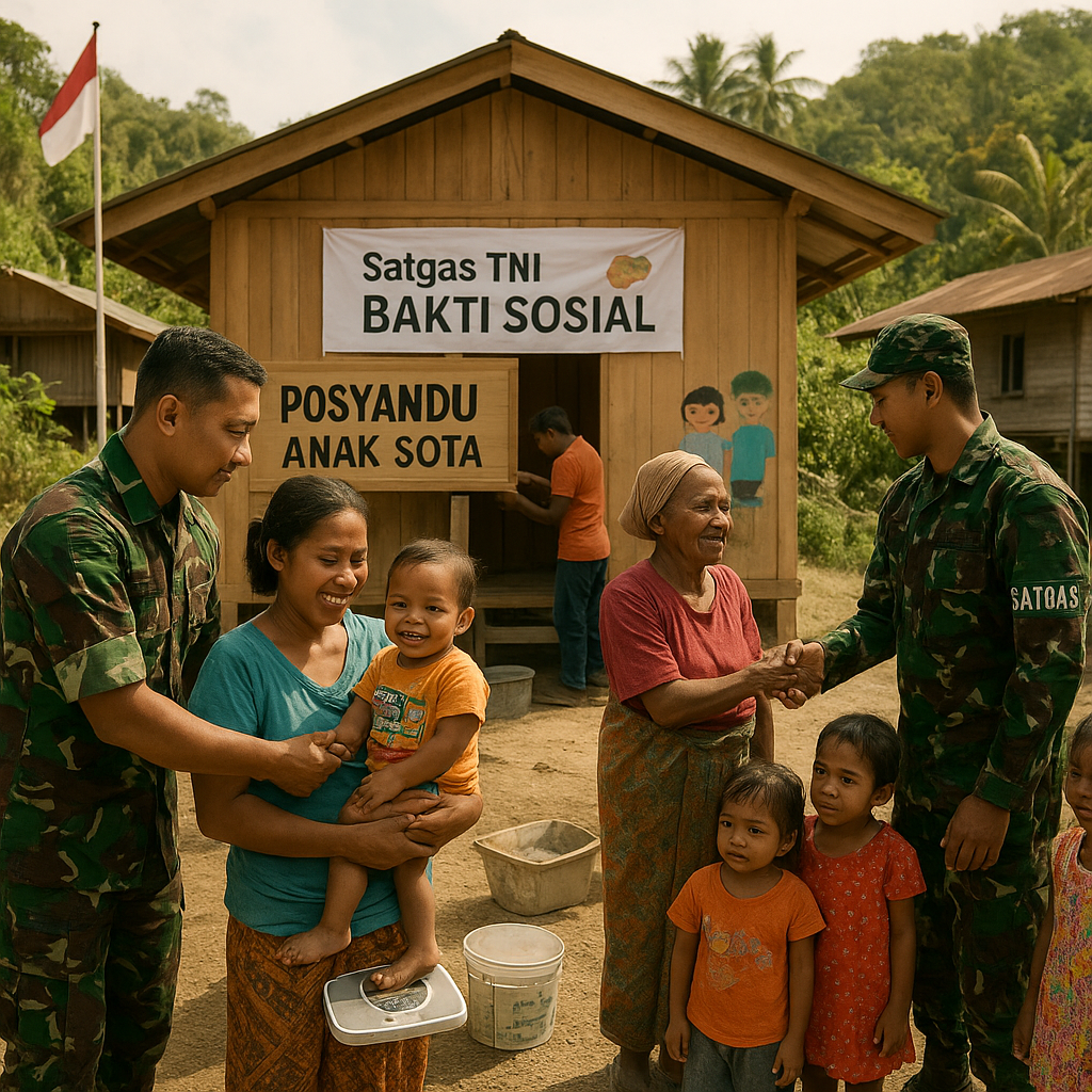 Satgas TNI di Perbatasan RI-Papua Nugini Gelar Bakti Sosial, Dirikan Posyandu untuk Anak-Anak