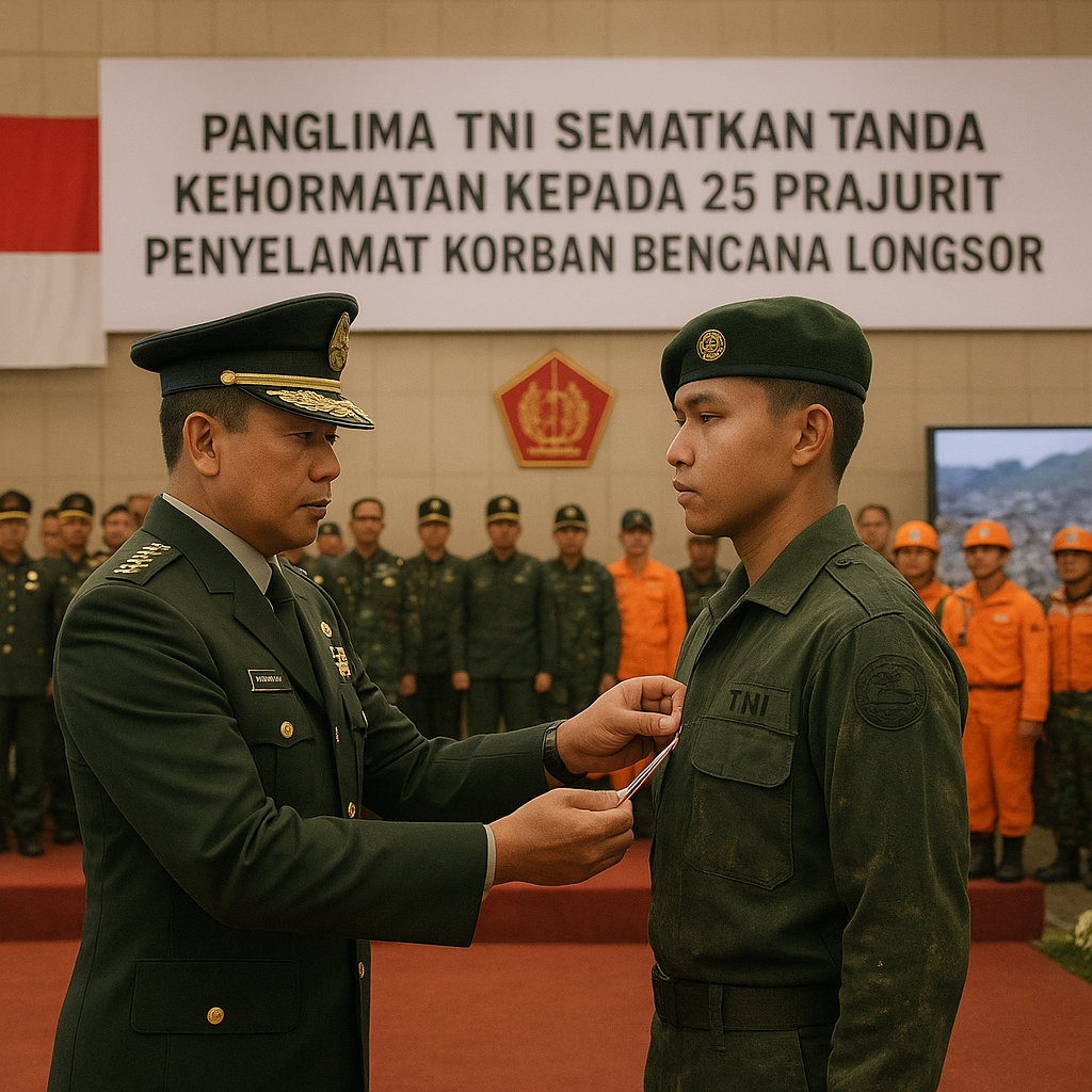 Panglima TNI Sematkan Tanda Kehormatan kepada 25 Prajurit Penyelamat Korban Bencana Longsor