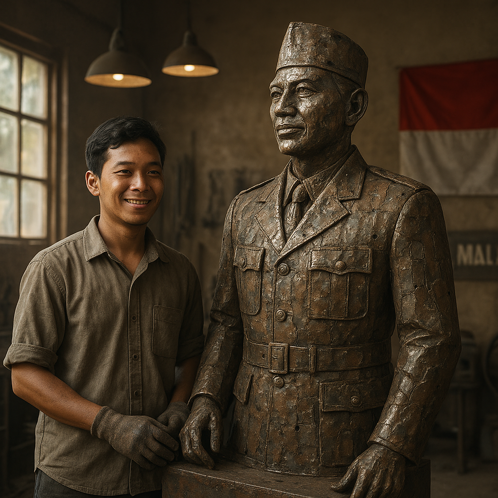 Perajin Muda dari Malang Ciptakan Patung Pahlawan Nasional dari Limbah Logam