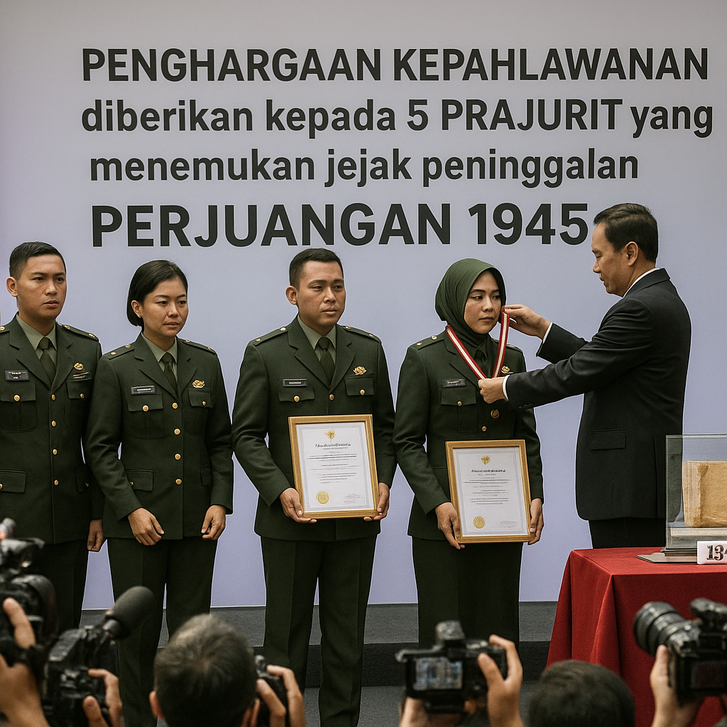 Penghargaan Kepahlawanan diberikan kepada 5 Prajurit yang Menemukan Jejak Peninggalan Perjuangan 1945