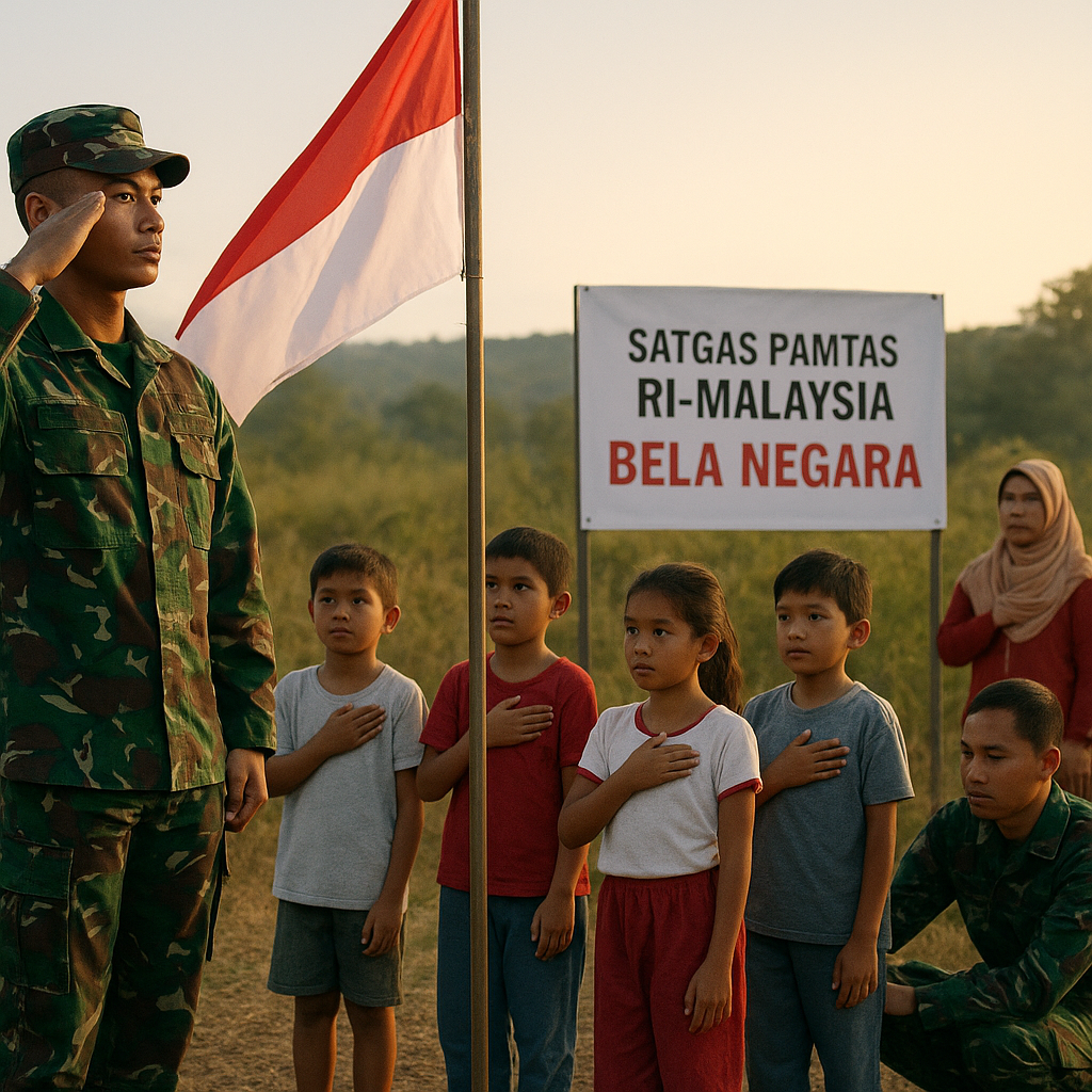 Satgas Pamtas RI-Malaysia Gelar Bela Negara di Perbatasan, Tanamkan Jiwa Patriotisme Sejak Dini