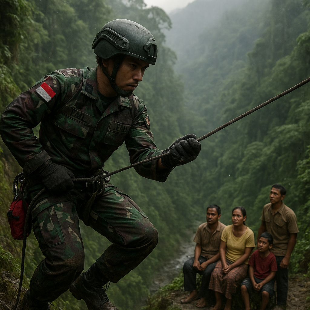 Prajurit TNI Terjun 30 Meter untuk Evakuasi Penduduk Terisolasi di Papua