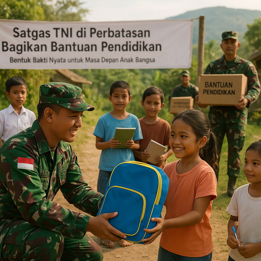 Satgas TNI di Perbatasan Bagikan Bantuan Pendidikan, Bentuk Bakti Nyata untuk Masa Depan Anak Bangsa
