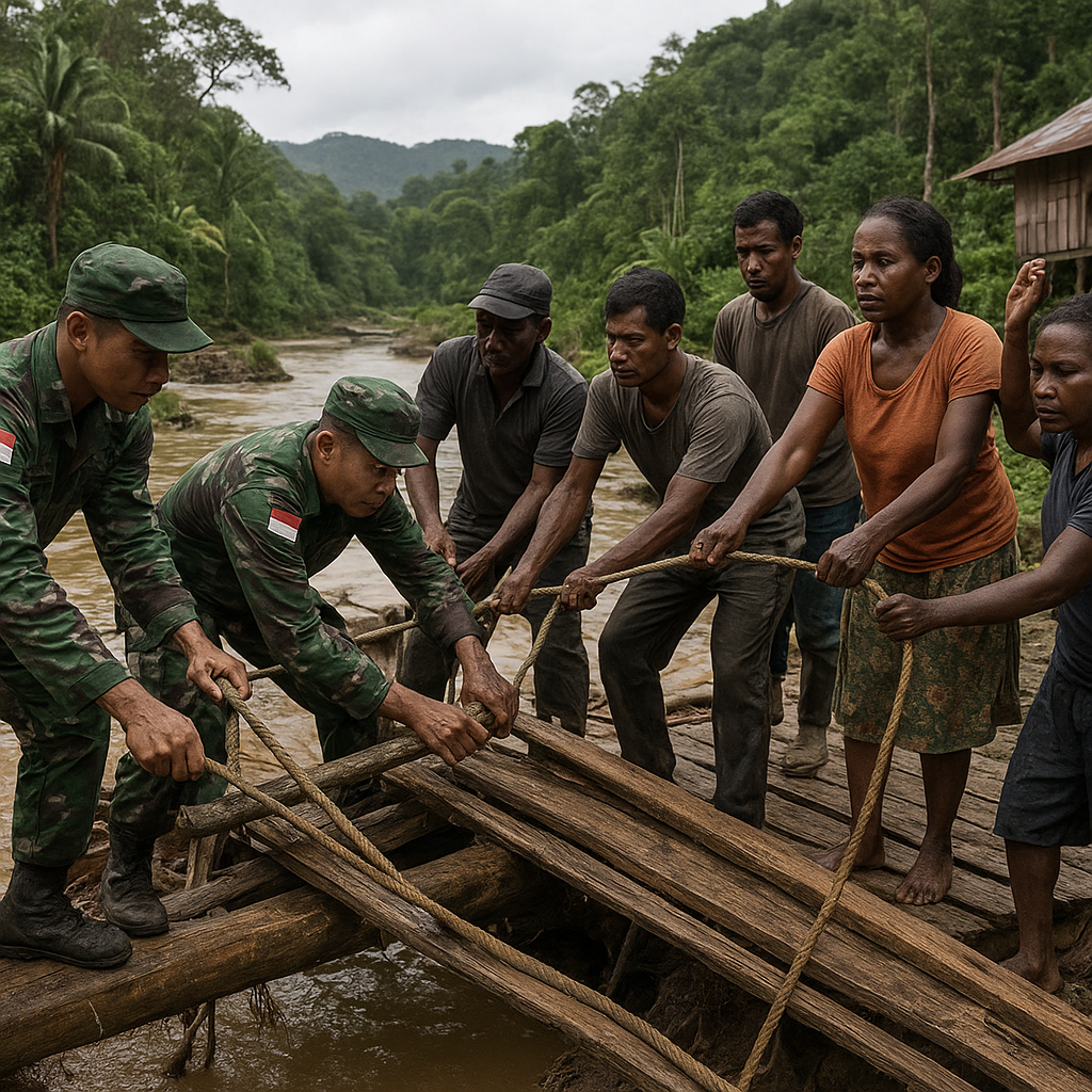 Prajurit TNI AD Bantu Perbaiki Jembatan Putus di Pedalaman Papua, Bukti Pengabdian Tanpa Pamrih di Ujung Negeri