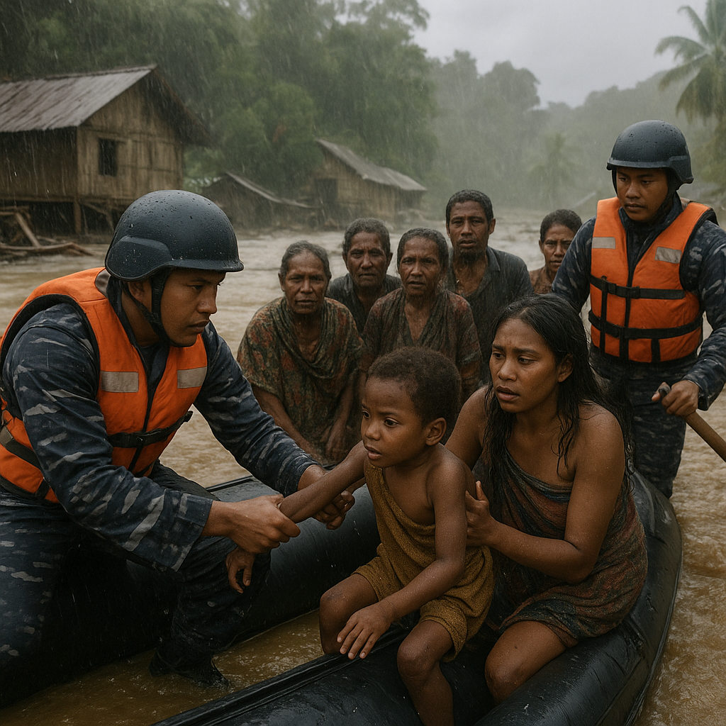 Prajurit TNI AL Selamatkan Warga Suku Terpencil di Papua dari Banjir Bandang